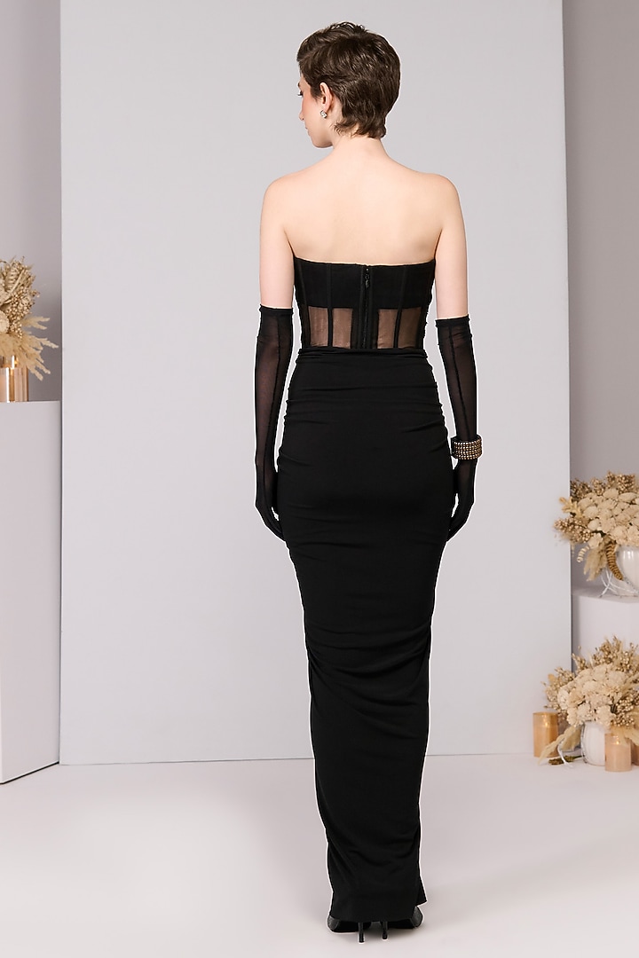 Black Poly Jersey Corset Engagement Gown by S&N by Shantnu Nikhil at Pernia's Pop Up Shop