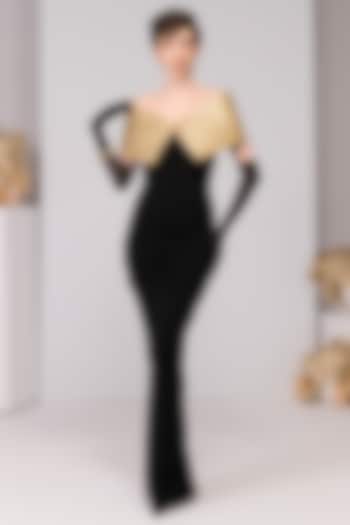 Black Poly Jersey Quilted Engagement Gown by S&N by Shantnu Nikhil at Pernia's Pop Up Shop