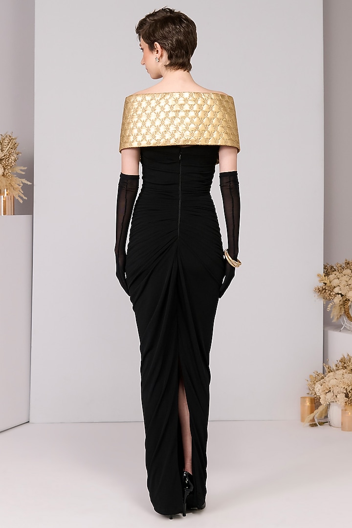 Black Poly Jersey Quilted Engagement Gown by S&N by Shantnu Nikhil at Pernia's Pop Up Shop