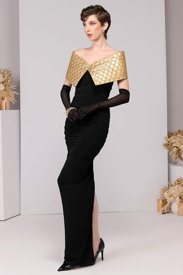 Black Poly Jersey Quilted Engagement Gown by S&N by Shantnu Nikhil at Pernia's Pop Up Shop