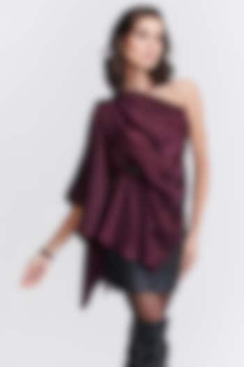 Plum Sandwash Satin One-Shoulder Draped Top by S&N by Shantnu Nikhil at Pernia's Pop Up Shop