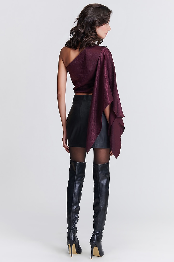Plum Sandwash Satin One-Shoulder Draped Top by S&N by Shantnu Nikhil at Pernia's Pop Up Shop
