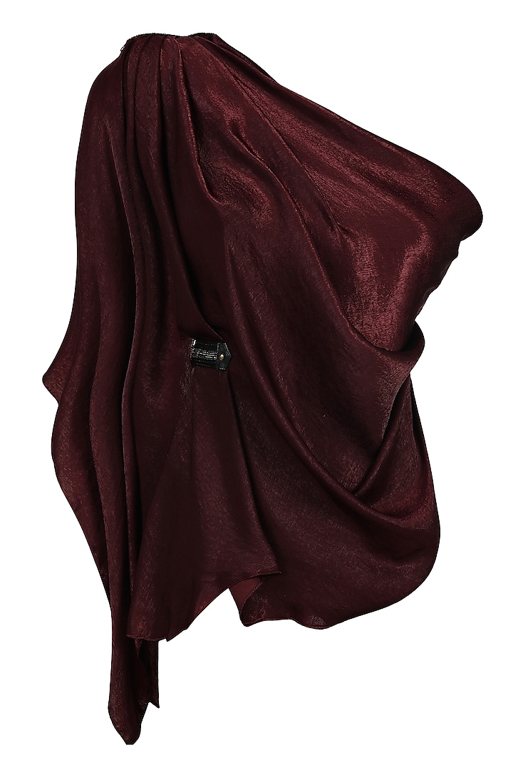 Plum Sandwash Satin One-Shoulder Draped Top by S&N by Shantnu Nikhil at Pernia's Pop Up Shop
