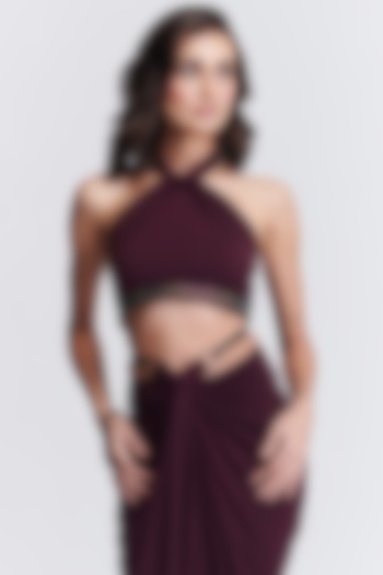 Plum Poly Jersey Halter Neck Crop Top by S&N by Shantnu Nikhil