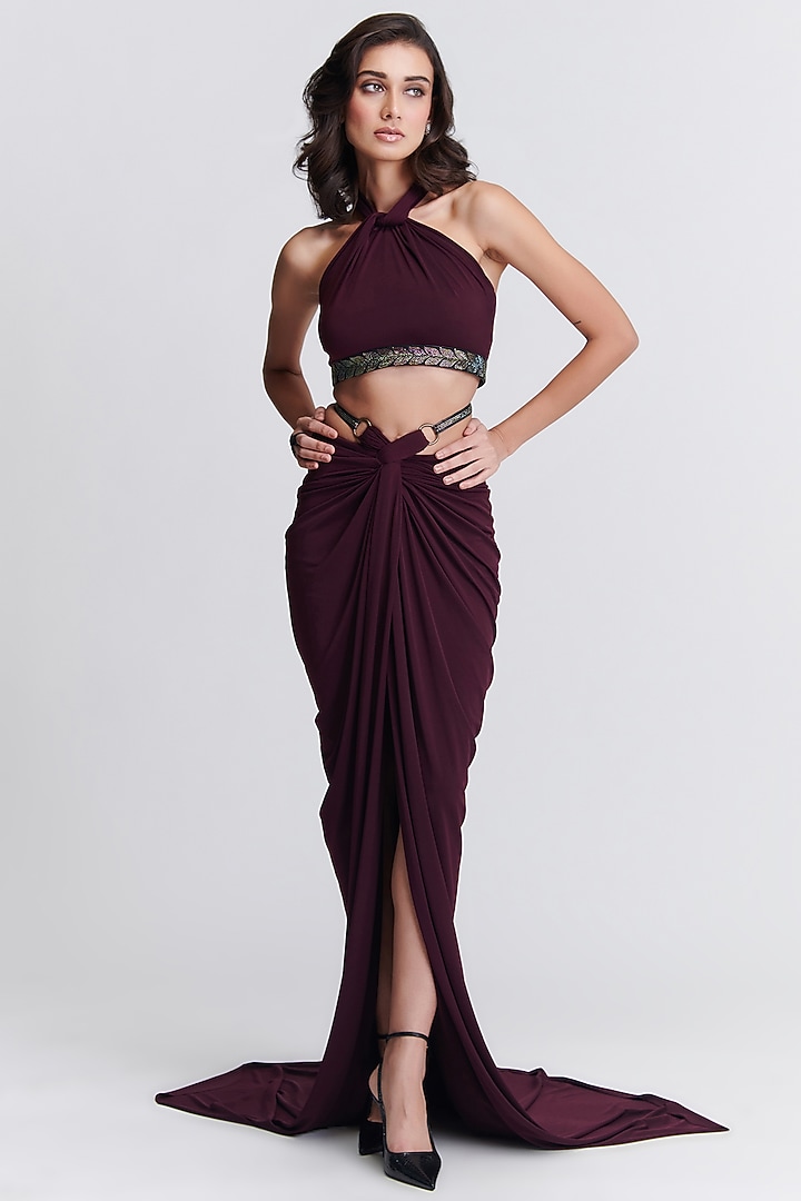 Plum Poly Jersey Halter Neck Crop Top by S&N by Shantnu Nikhil at Pernia's Pop Up Shop