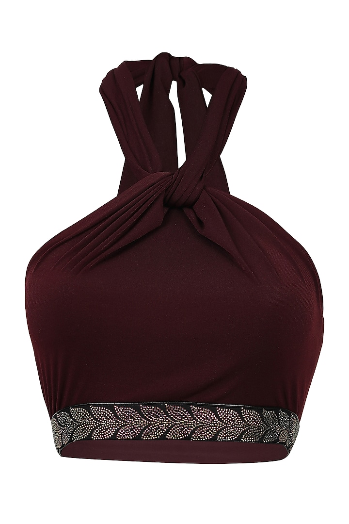 Plum Poly Jersey Halter Neck Crop Top by S&N by Shantnu Nikhil at Pernia's Pop Up Shop