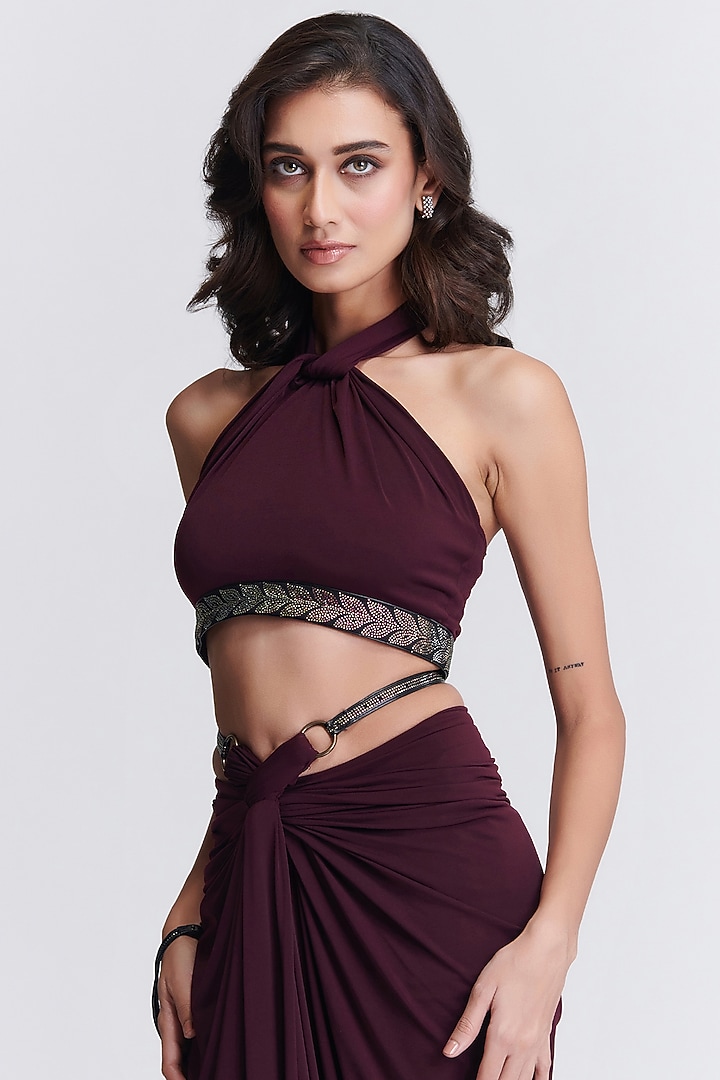 Plum Poly Jersey Halter Neck Crop Top by S&N by Shantnu Nikhil at Pernia's Pop Up Shop
