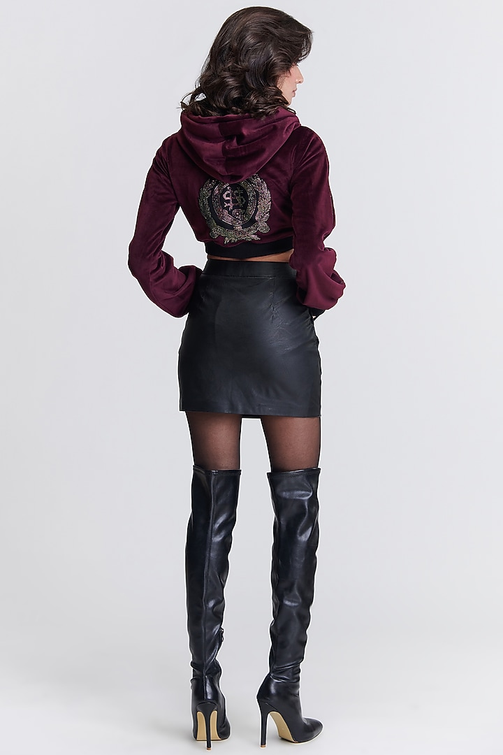Plum Velvet Cropped Hoodie by S&N by Shantnu Nikhil at Pernia's Pop Up Shop