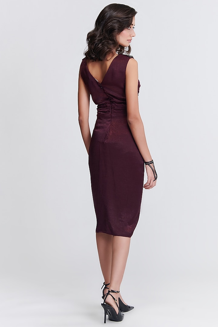 Plum Sandwash Satin Twisted Drape Vacation Dress by S&N by Shantnu Nikhil at Pernia's Pop Up Shop