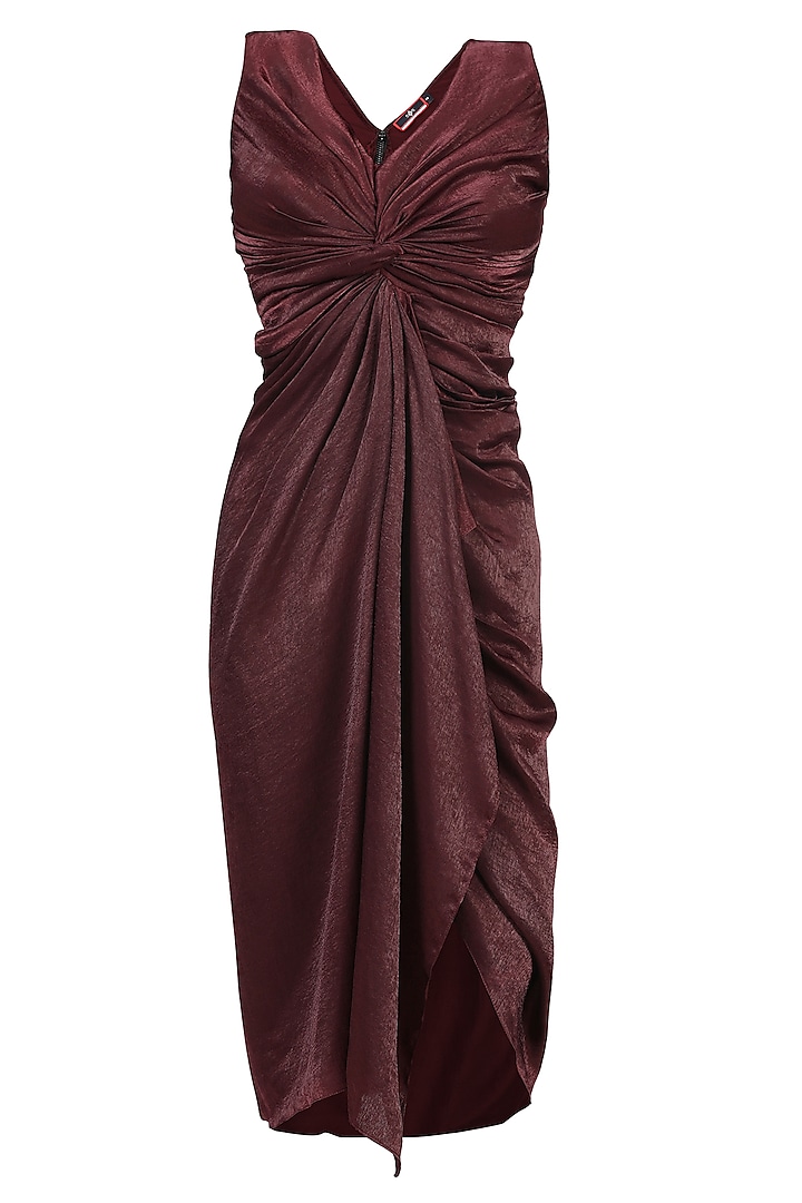 Plum Sandwash Satin Twisted Drape Vacation Dress by S&N by Shantnu Nikhil at Pernia's Pop Up Shop
