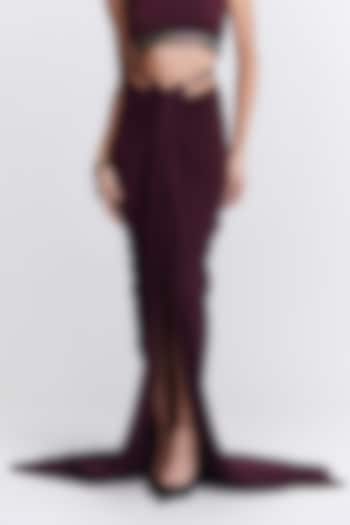 Plum Poly Jersey Twisted Draped Skirt by S&N by Shantnu Nikhil