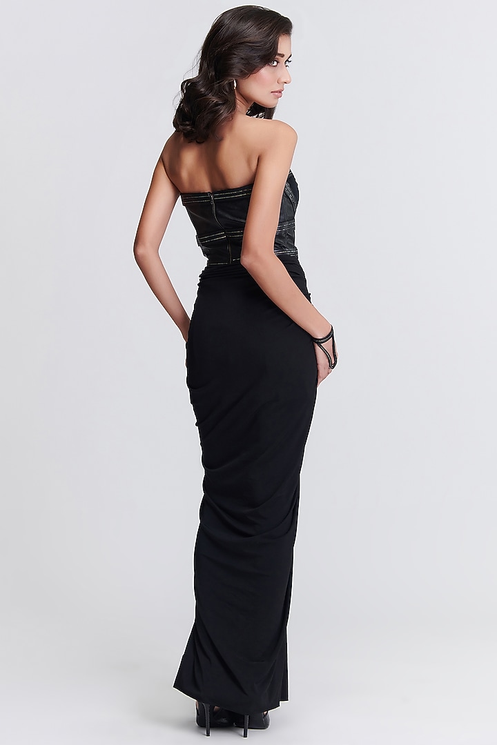 Black Poly Jersey Corset Wedding Gown Saree by S&N by Shantnu Nikhil at Pernia's Pop Up Shop