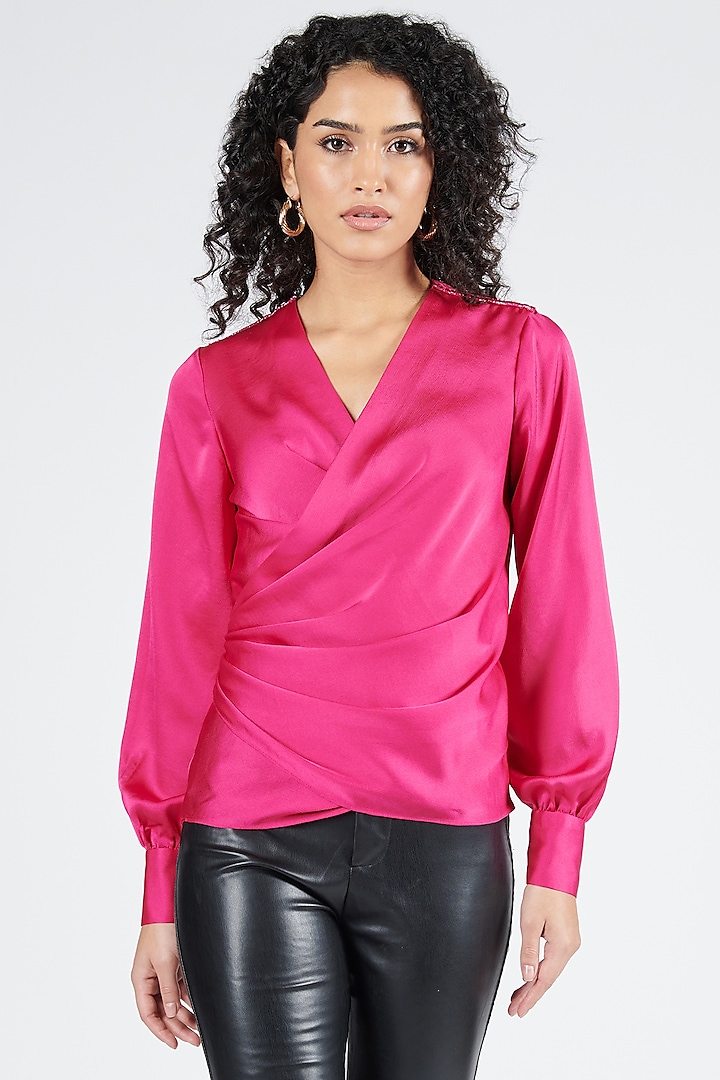 Pink Crepe Wrap-Around Top by S&N by Shantnu Nikhil