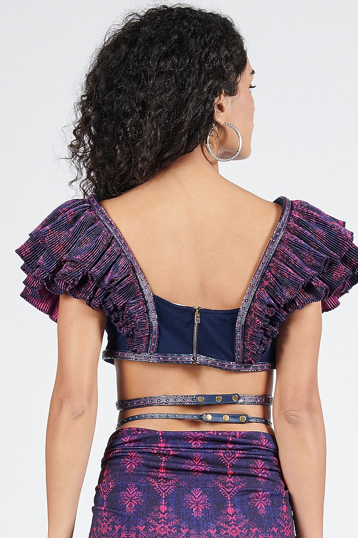 Navy Poly Satin & Poly Jersey Printed Crop Top by S&N by Shantnu Nikhil at Pernia's Pop Up Shop