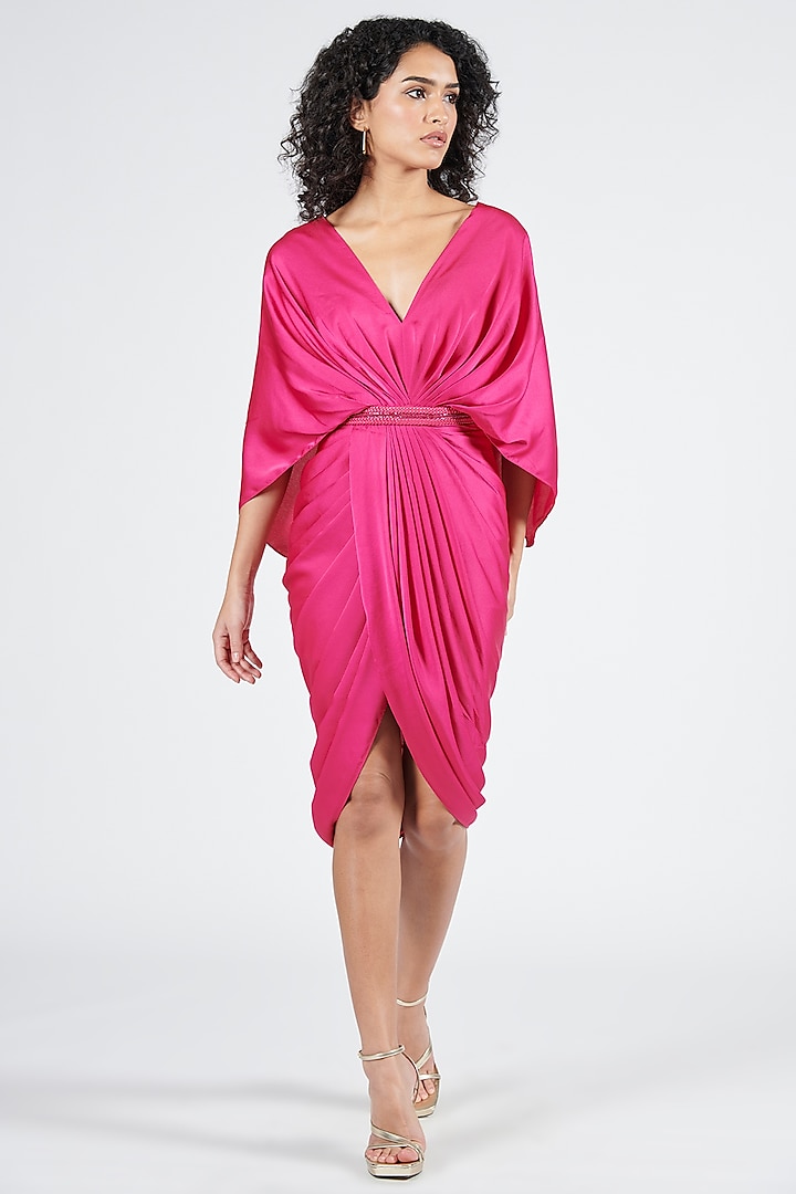 Pink Crepe Twisted Drape Dress by S&N by Shantnu Nikhil