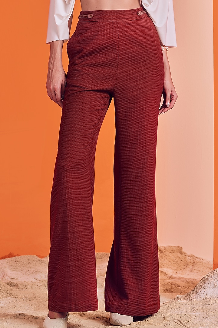 Rust Poly Jersey Flared Trousers by S&N by Shantnu Nikhil at Pernia's Pop Up Shop