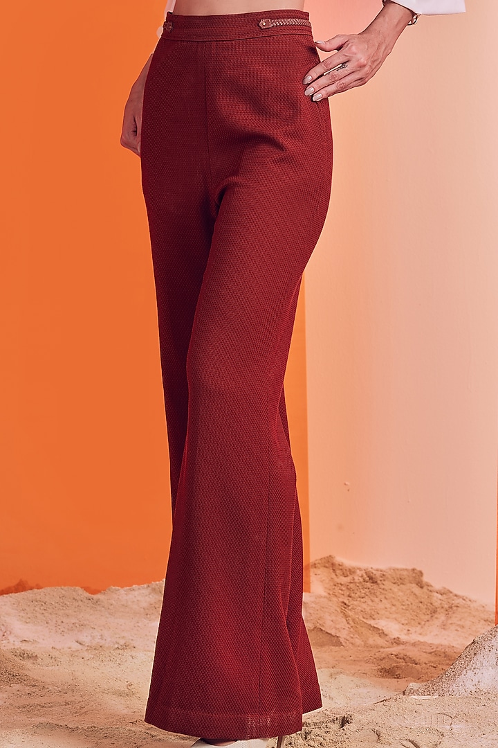 Rust Poly Jersey Flared Trousers by S&N by Shantnu Nikhil at Pernia's Pop Up Shop
