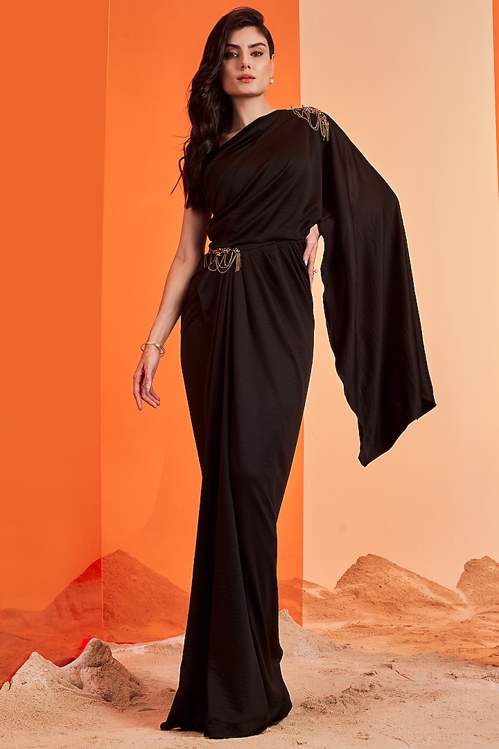 Black Crepe Embellished Gown Saree by S&N by Shantnu Nikhil