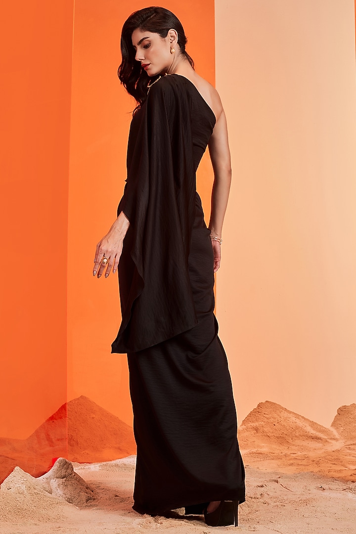 Black Crepe Embellished Wedding Gown Saree by S&N by Shantnu Nikhil at Pernia's Pop Up Shop