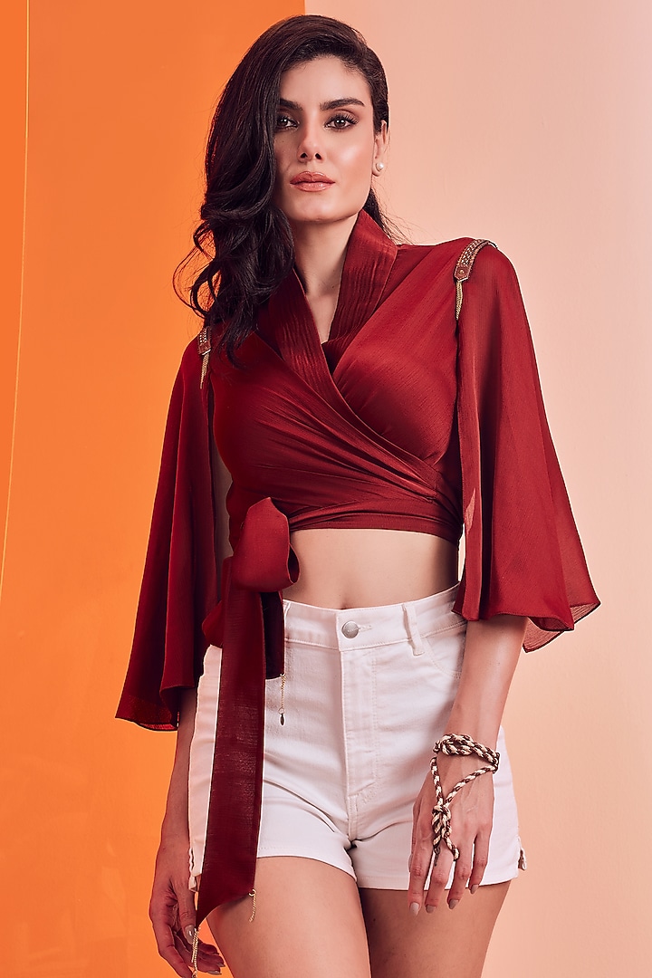 Rust Poly Jersey Top by S&N by Shantnu Nikhil at Pernia's Pop Up Shop