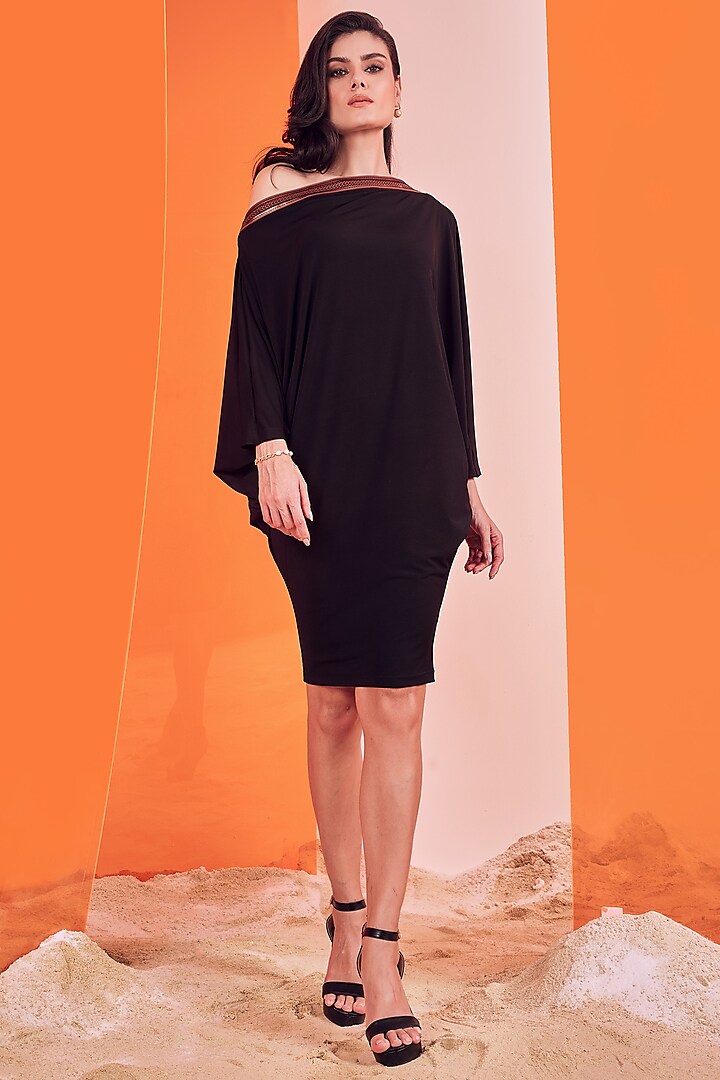 Black Poly Jersey Off-Shoulder Dress by S&N by Shantnu Nikhil