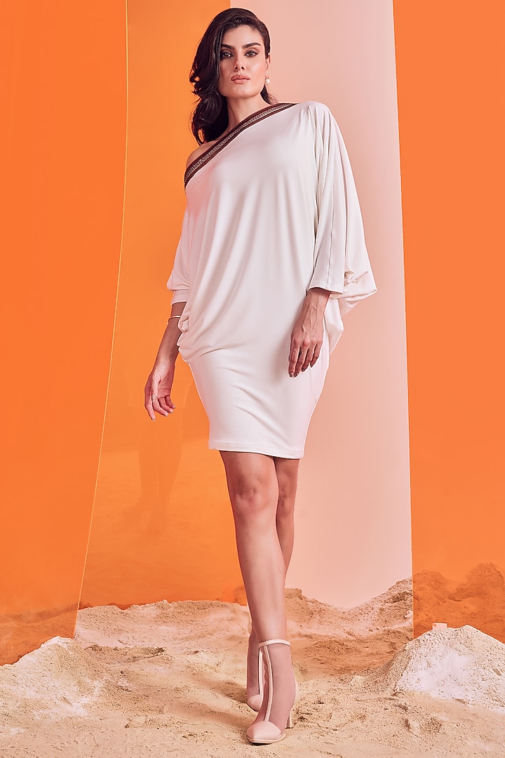 Off-White Poly Blend Asymmetric Vacation Dress by S&N by Shantnu Nikhil at Pernia's Pop Up Shop