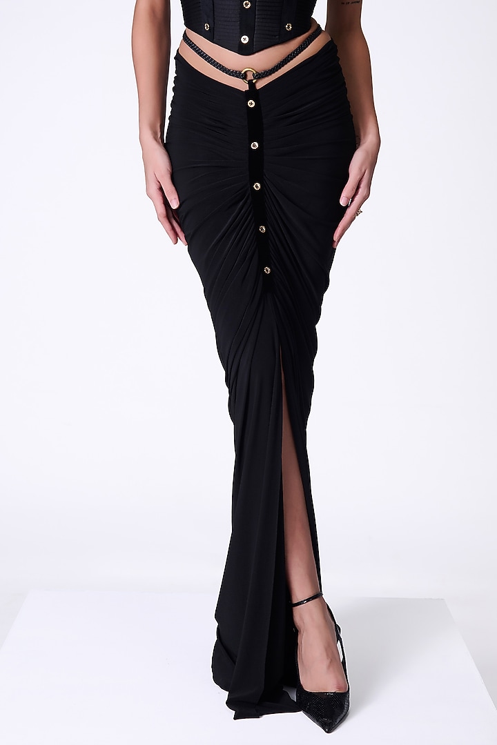 Black Poly Jersey Gathered Skirt by S&N by Shantnu Nikhil at Pernia's Pop Up Shop