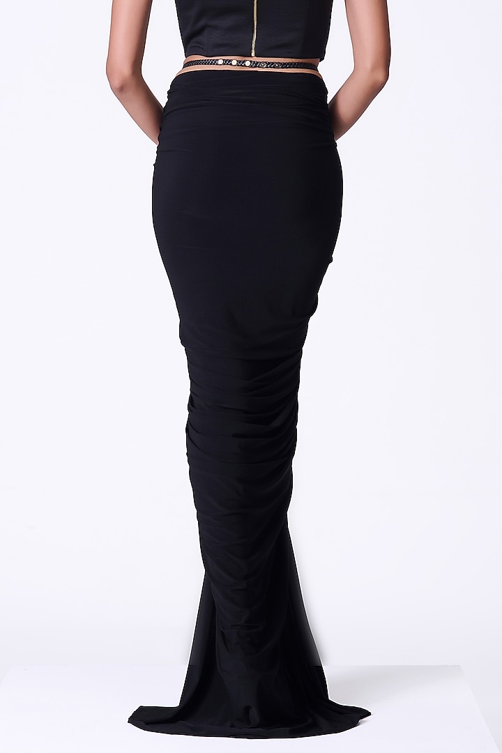 Black Poly Jersey Gathered Skirt by S&N by Shantnu Nikhil at Pernia's Pop Up Shop
