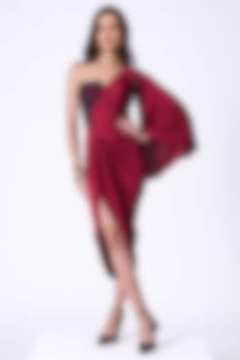 Cherry Red Crepe Jersey One-Shoulder Corset Dress by S&N by Shantnu Nikhil at Pernia's Pop Up Shop