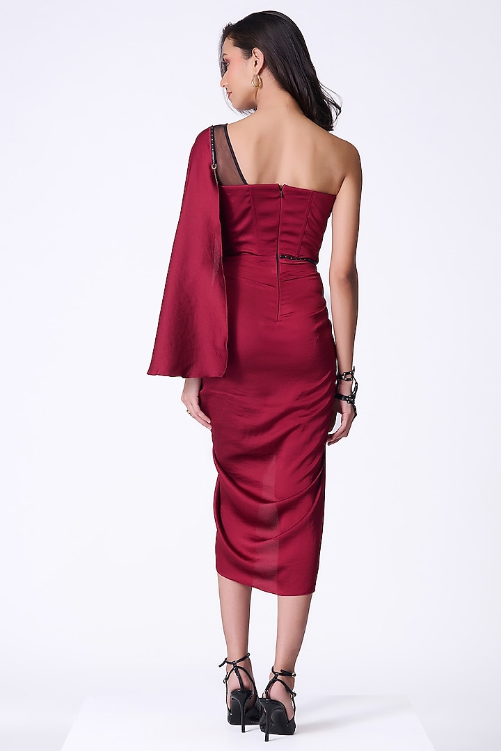 Cherry Red Crepe Jersey One-Shoulder Corset Cocktail Dress by S&N by Shantnu Nikhil at Pernia's Pop Up Shop