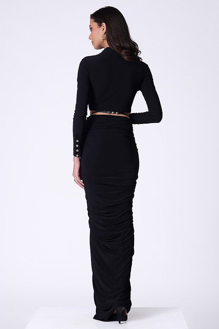 Black Poly Jersey & Spandex Crop Top by S&N by Shantnu Nikhil at Pernia's Pop Up Shop