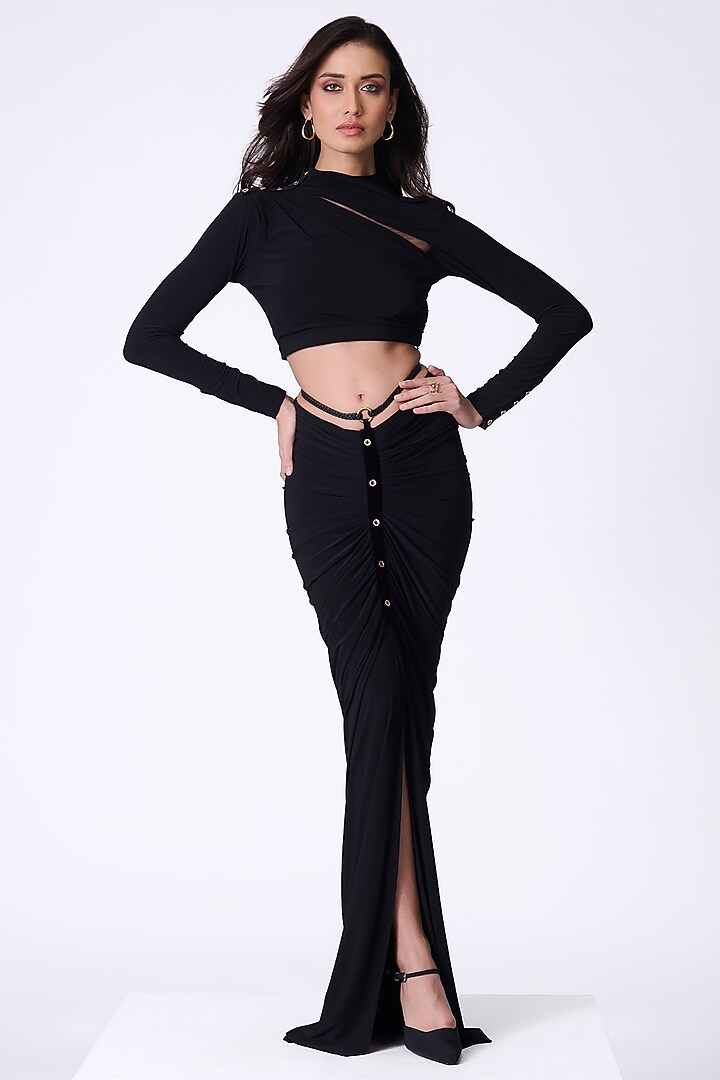 Black Poly Jersey & Spandex Crop Top by S&N by Shantnu Nikhil at Pernia's Pop Up Shop
