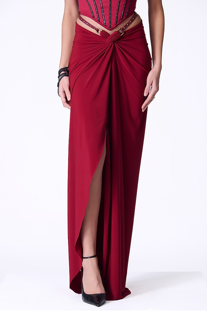Cherry Red Poly Jersey Twisted Draped Skirt by S&N by Shantnu Nikhil at Pernia's Pop Up Shop
