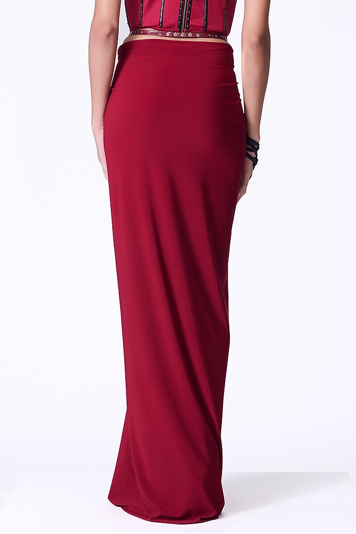 Cherry Red Poly Jersey Twisted Draped Skirt by S&N by Shantnu Nikhil at Pernia's Pop Up Shop