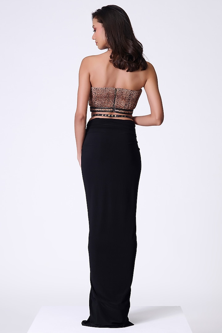 Black Satin Printed & Embellished Crop Top by S&N by Shantnu Nikhil at Pernia's Pop Up Shop