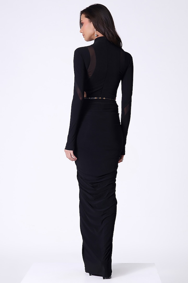 Black Poly Jersey & Spandex Draped Wedding Gown Saree by S&N by Shantnu Nikhil at Pernia's Pop Up Shop