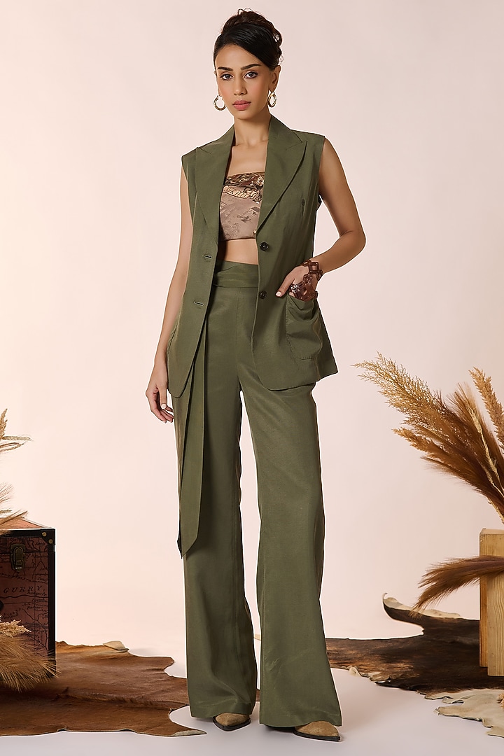 Olive Green Lyocell Waistcoat by S&N by Shantnu Nikhil at Pernia's Pop Up Shop