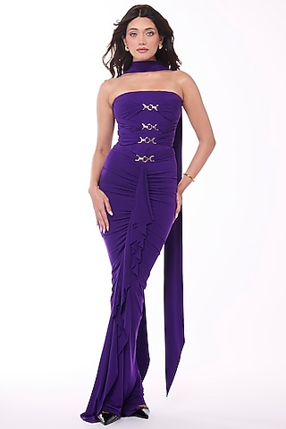 Purple Jersey Structured Corset by S&N by Shantnu Nikhil