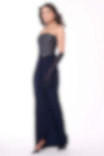 Navy Soda Satin Printed Structured Corset by S&N by Shantnu Nikhil at Pernia's Pop Up Shop