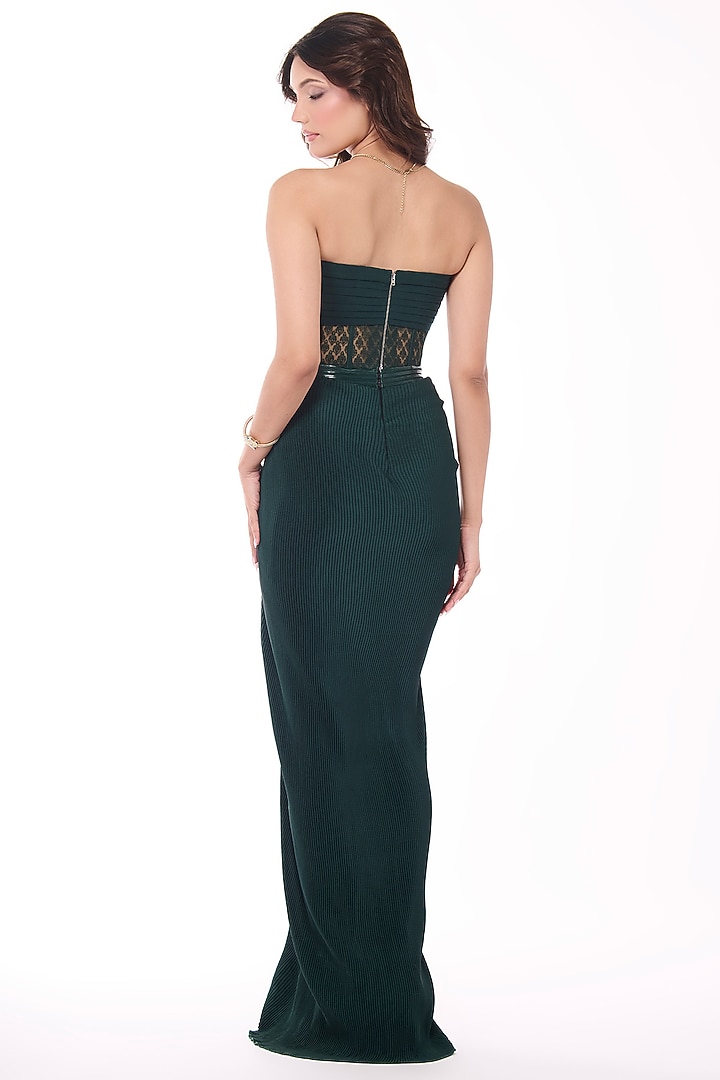 Emerald Green Jersey & Sheer Net Pleated Corset by S&N by Shantnu Nikhil at Pernia's Pop Up Shop