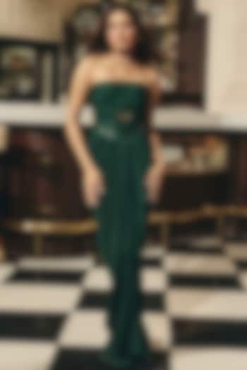 Emerald Soda Satin Cross-Pleated Corset by S&N by Shantnu Nikhil at Pernia's Pop Up Shop