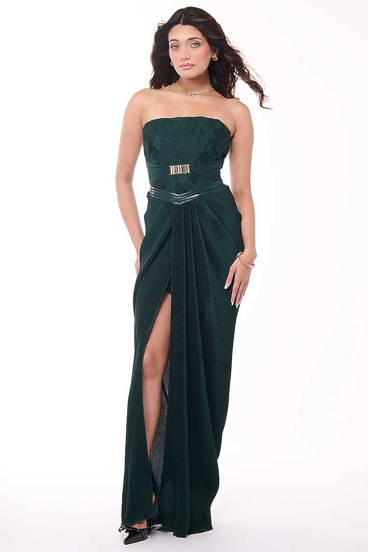 Emerald Soda Satin Cross-Pleated Corset by S&N by Shantnu Nikhil at Pernia's Pop Up Shop