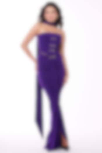 Purple Jersey Ruffled Draped Skirt by S&N by Shantnu Nikhil at Pernia's Pop Up Shop