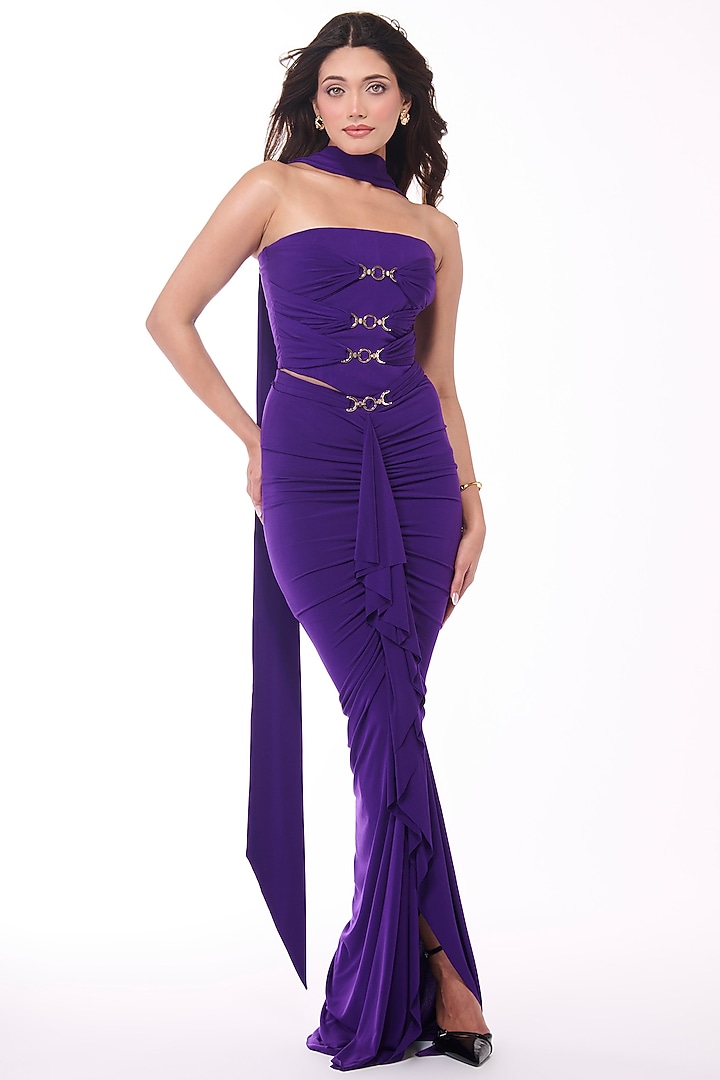 Purple Jersey Ruffled Draped Skirt by S&N by Shantnu Nikhil at Pernia's Pop Up Shop