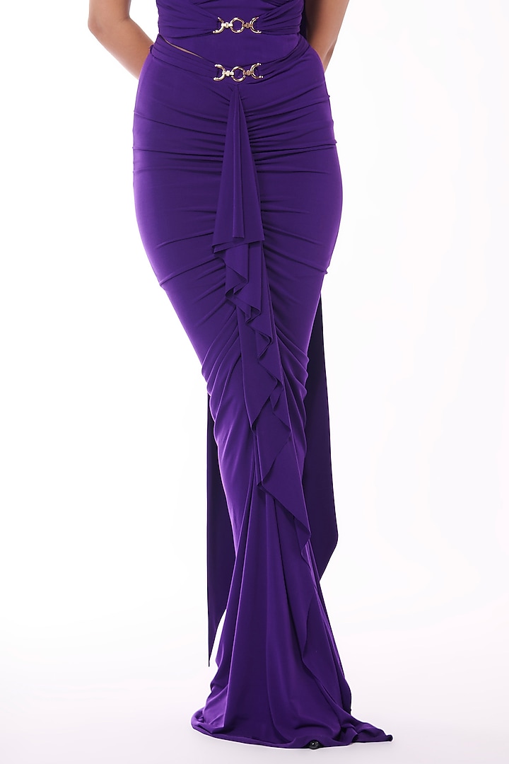 Purple Jersey Ruffled Draped Skirt by S&N by Shantnu Nikhil at Pernia's Pop Up Shop