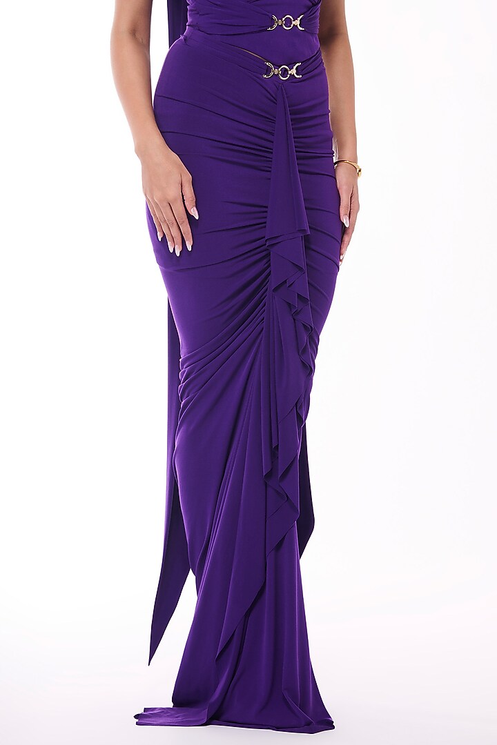 Purple Jersey Ruffled Draped Skirt by S&N by Shantnu Nikhil at Pernia's Pop Up Shop