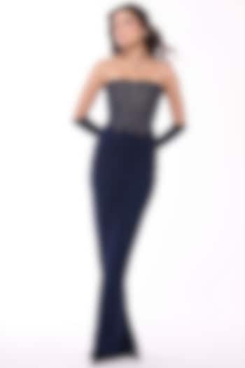 Navy Jersey Asymmetrical Draped Skirt by S&N by Shantnu Nikhil at Pernia's Pop Up Shop