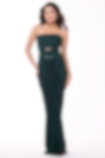 Emerald Green Soda Satin Pleated Draped Skirt by S&N by Shantnu Nikhil at Pernia's Pop Up Shop