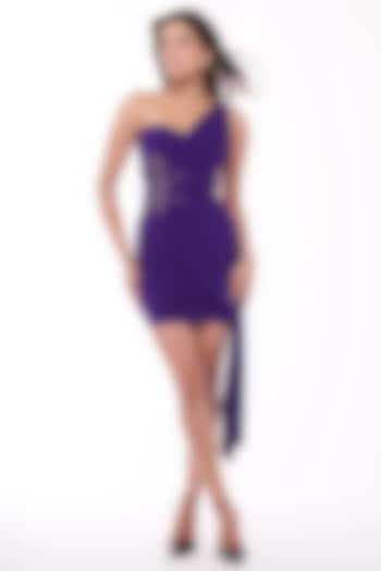 Purple Jersey One-Shoulder Draped Cocktail Dress by S&N by Shantnu Nikhil at Pernia's Pop Up Shop