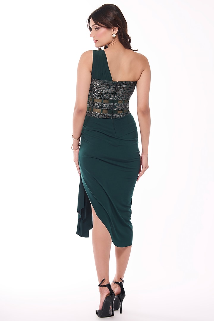 Emerald Jersey Printed One-Shoulder Draped Cocktail Dress by S&N by Shantnu Nikhil at Pernia's Pop Up Shop